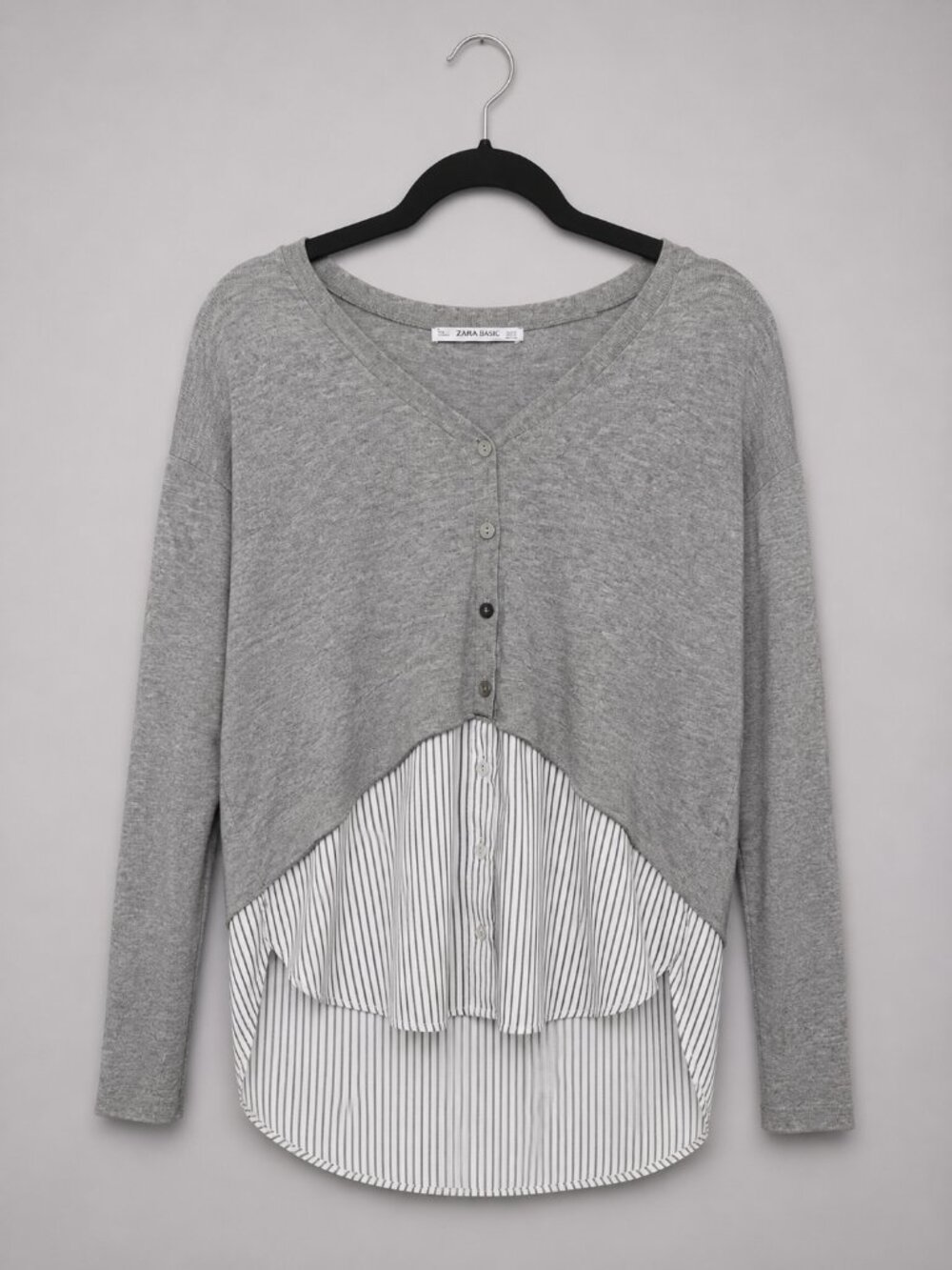 Zara Gray Layered Mixed Media Button Front Top